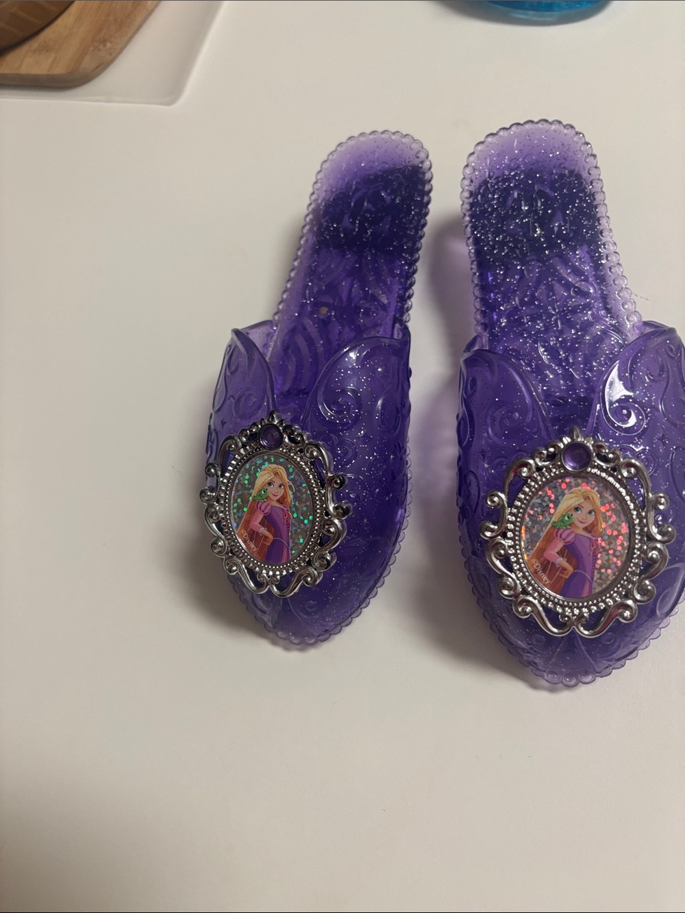 NWOT Disney Purple Rapunzel Jelly Slide Sandals with Holographic Charms dress up